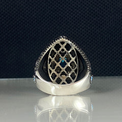 Aquamarine Blue Stone 925 Sterling Silver Men Ring