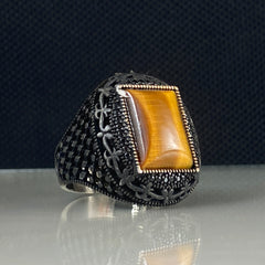 Brown Tiger Eye Gemstone 925 Sterling Silver Handmade Ring