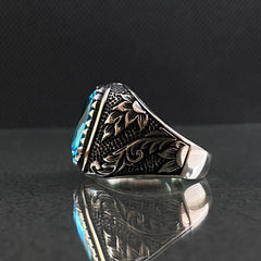 Aquamarine 925 Silver Ring For Mens