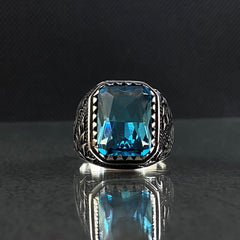 Aquamarine 925 Silver Ring For Mens