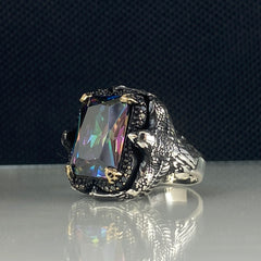 Mystic Topaz Gemstone 925 Solid Silver Men Handmade Ring