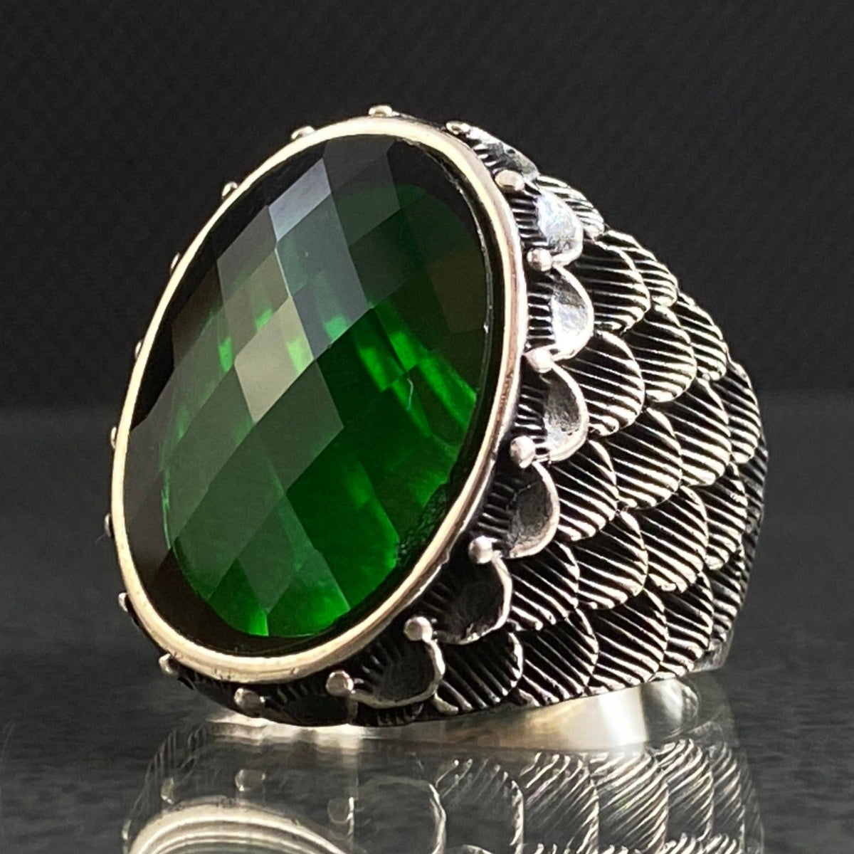 Anillo de plata maciza de piedra esmeralda 925, anillo de piedra preciosa esmeralda verde 