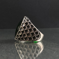 Green Emerald Stone Feather Design 925 Sterling Silver Ring For Men