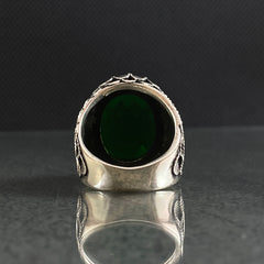 Green Emerald Stone Feather Design 925 Sterling Silver Ring For Men