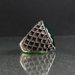 Green Emerald Stone Feather Design 925 Sterling Silver Ring For Men