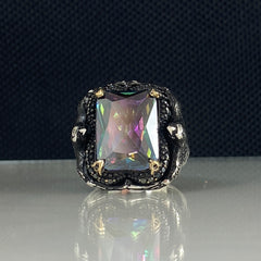 Mystic Topaz Gemstone 925 Solid Silver Men Handmade Ring