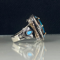 Blue Color Aquamarine Stone 925 Solid Silver Men Handmade Ring