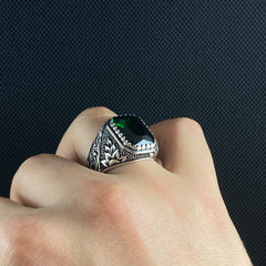 Emerald Gemstone 925 Solid Silver Men Ring