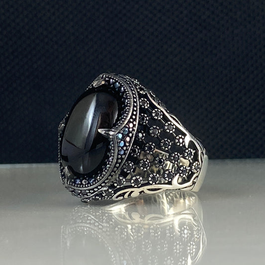 Black Stone Onyx 925 Sterling Silver Men Handmade Ring