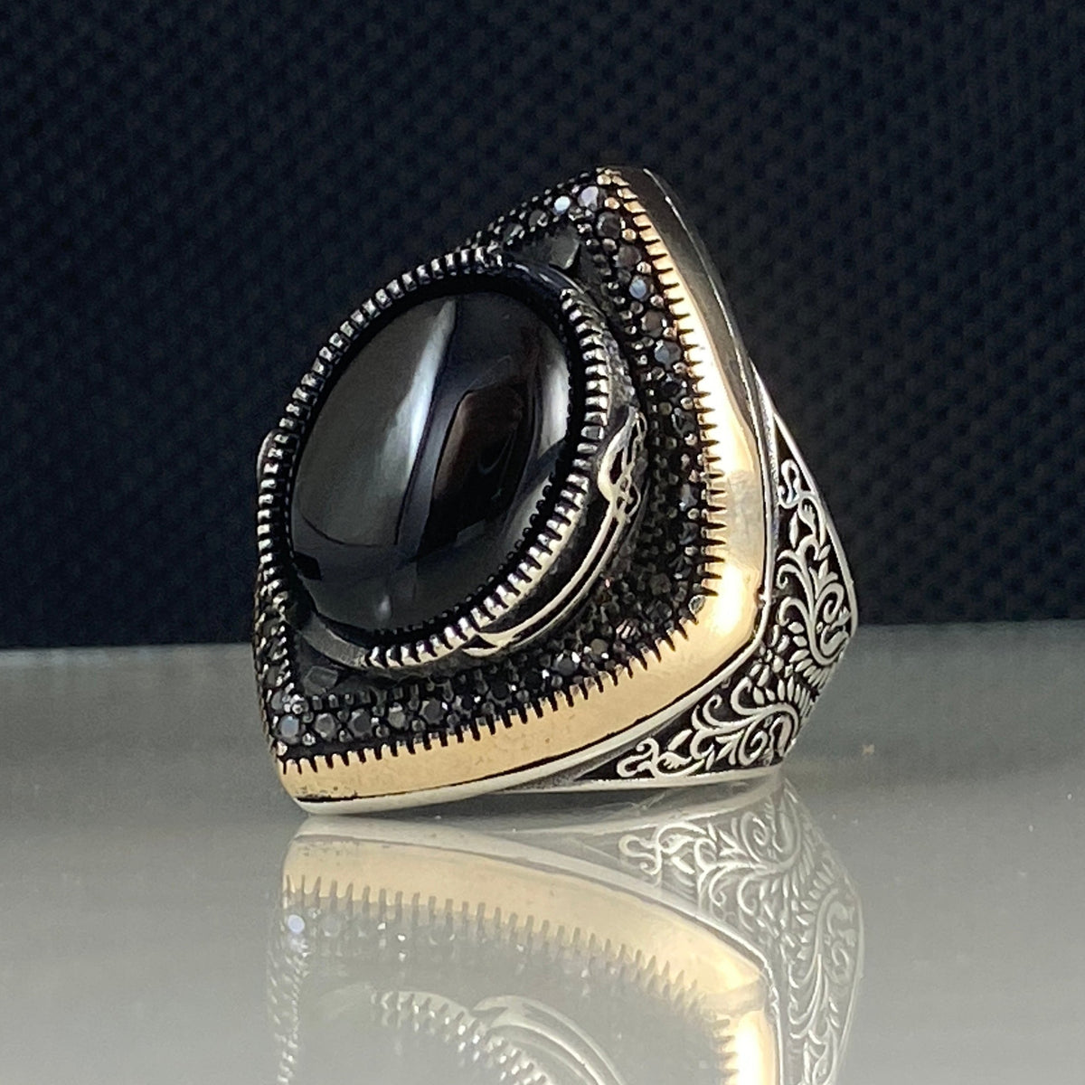 Black Onyx Gemstone 925 Sterling Silver Men Ring