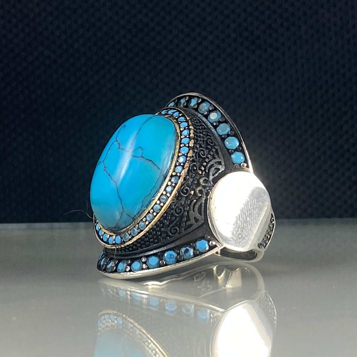 Oval Turquoise Blue Stone 925 Solid Silver Men Handmade Ring