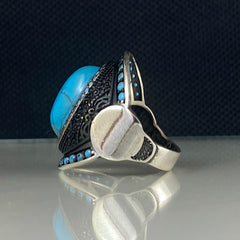 Oval Turquoise Blue Stone 925 Solid Silver Men Handmade Ring