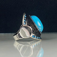 Oval Turquoise Blue Stone 925 Solid Silver Men Handmade Ring