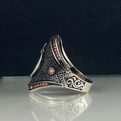 Turkish Flag 925 Sterling Silver Men Handmade Ring