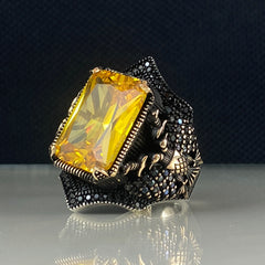 Yellow Citrine Stone 925 Sterling Silver Men Handmade Ring