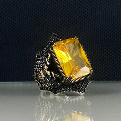 Yellow Citrine Stone 925 Sterling Silver Men Handmade Ring