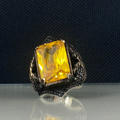 Yellow Citrine Stone 925 Sterling Silver Men Handmade Ring