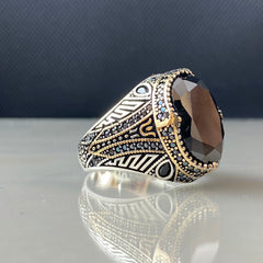 Oval Black Gemstone 925 Solid Silver Onyx Ring