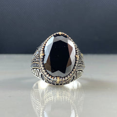 Oval Black Gemstone 925 Solid Silver Onyx Ring