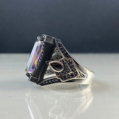 Mystic Topaz Gemstone 925 Solid Silver Men Handmade Ring