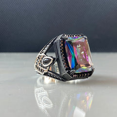 Mystic Topaz Gemstone 925 Solid Silver Men Handmade Ring