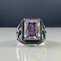 Mystic Topaz Gemstone 925 Solid Silver Men Handmade Ring