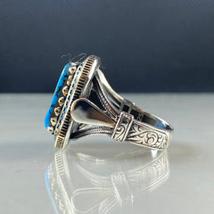 Turquoise Gemstone 925 Solid Silver Men Ring