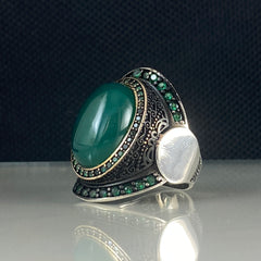 Anillo de plata maciza de piedra esmeralda 925, anillo de piedra preciosa esmeralda verde 