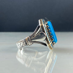 Turquoise Gemstone 925 Solid Silver Men Ring