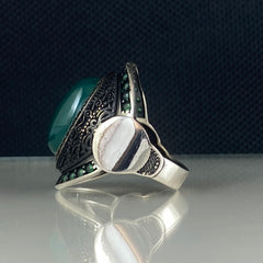 Green Agate Classic Men Handmade 925 Solid Silver Ring