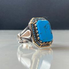 Turquoise Gemstone 925 Solid Silver Men Ring