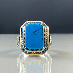 Turquoise Gemstone 925 Solid Silver Men Ring