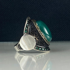 Green Agate Classic Men Handmade 925 Solid Silver Ring