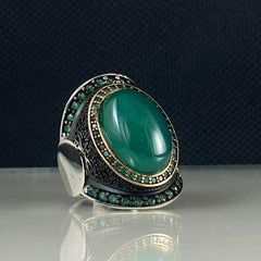 Anillo de plata maciza de piedra esmeralda 925, anillo de piedra preciosa esmeralda verde 