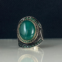 Anillo de plata maciza de piedra esmeralda 925, anillo de piedra preciosa esmeralda verde 