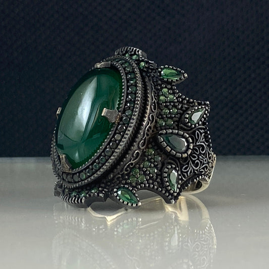 Anillo de plata maciza de piedra esmeralda 925, anillo de piedra preciosa esmeralda verde 