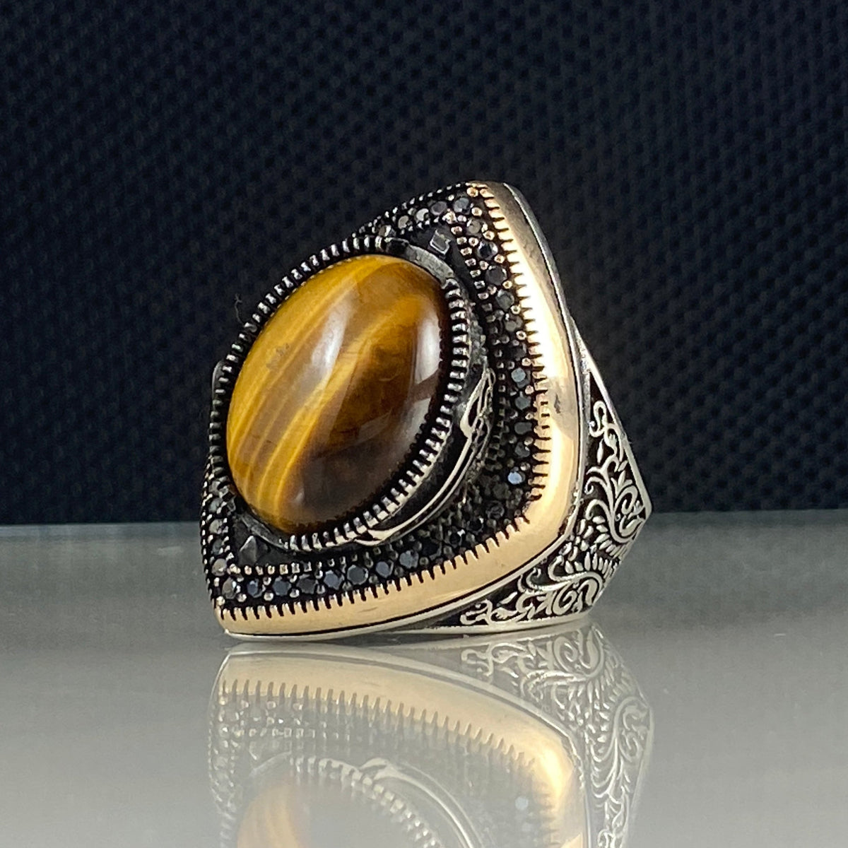 Tiger Eye Brown Stone 925 Sterling Silver Men Handmade Ring