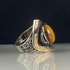 Tiger Eye Brown Stone 925 Sterling Silver Men Handmade Ring