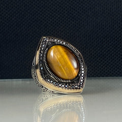 Tiger Eye Brown Stone 925 Sterling Silver Men Handmade Ring