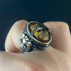 Yellow Citrine Stone 925 Solid Silver Men Handmade Ring