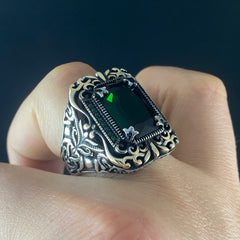 Anillo de plata maciza de piedra esmeralda 925, anillo de piedra preciosa esmeralda verde 