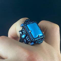 Blue Turquoise Stone 925 Sterling Silver Men Handmade Ring