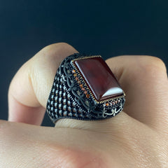 Red Agate Stone 925 Sterling Silver Men Handmade Ring