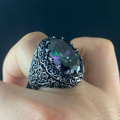 Mystic Topaz Gemstone 925 Sterling Silver Men Handmade Ring