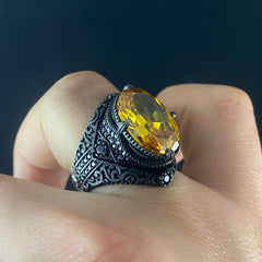 Yellow Citrine Stone 925 Sterling Silver Handmade Ring