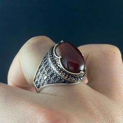 Red Agate Gemstone 925 Sterling Silver Handmade Turkish Ring