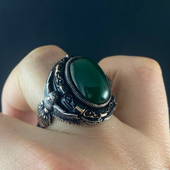 Green Agate Gemstone 925 Sterling Silver Men Handmade Ring