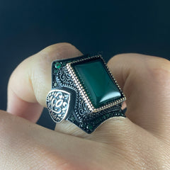 Green Agate Gemstone 925 Sterling Silver Men Handmade Ring