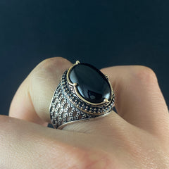 Onyx Gemstone Black 925 Solid Silver Men Handmade Ring