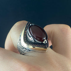 Red Agate Gemstone 925 Solid Silver Men Handmade Ring